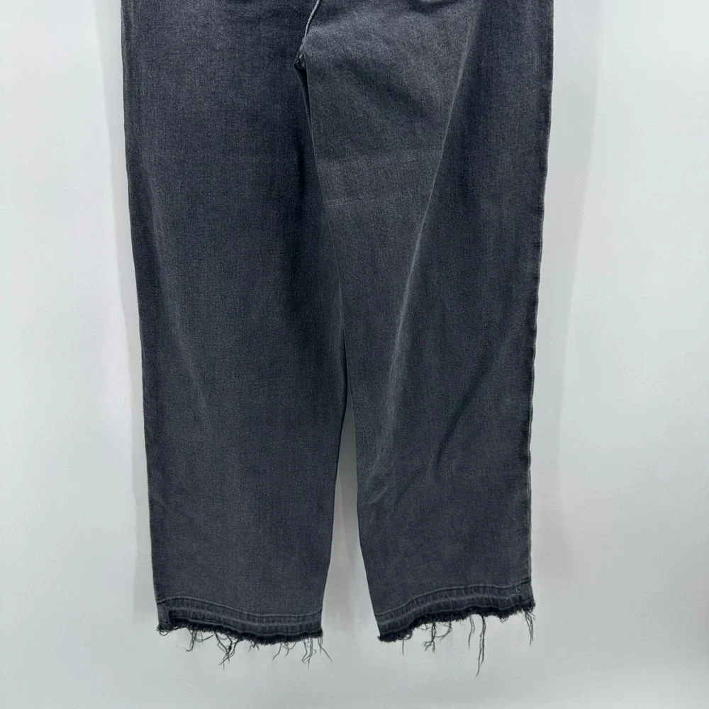 Blank NYC The Mini Franklin Jeans Girls 10 Black‎ Denim Ribcage Wide Leg Raw Hem